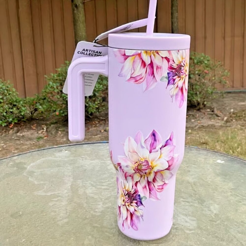 Hydrapeak Artisan 40oz Voyager With Sip and Straw Lid Floral Tumbler-Lavender